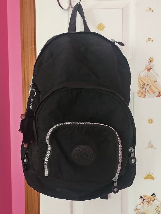 Kipling Handbags - Kipling Black Nylon Expandable Backpack with Round Logo Patch